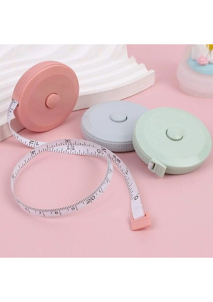 3'lü Set Makaralı Otomatik Mezura 150 cm - Pembe, Mavi, Yeşil Soft Renkler ile Terzi Mezurası