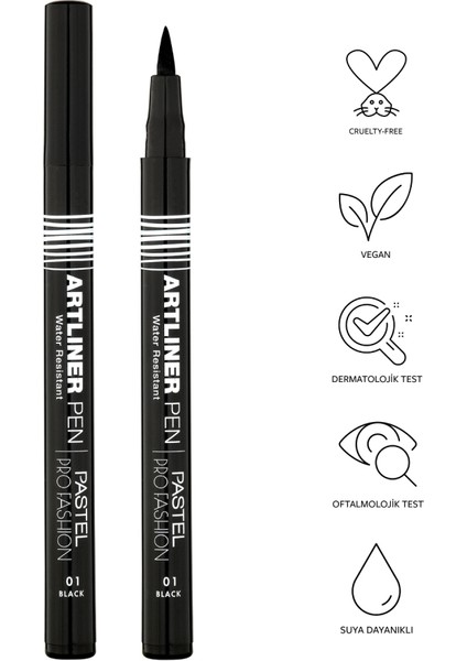 Waterproof Volume Maskara +Beauty Filter Fixing Pudra + Artliner Kalem Black fırsatları