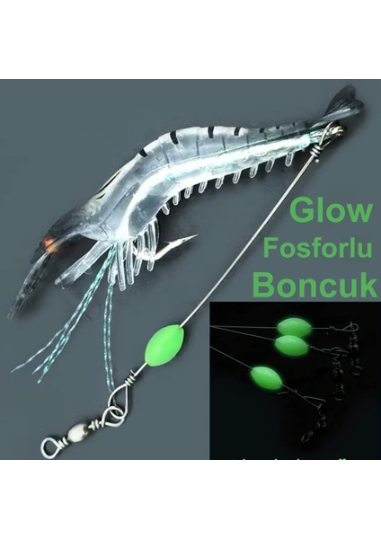 Fosforlu Glow Iğneli, Boncuklu Silikon Karides Yapay Yem Siyah