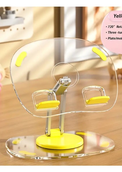 Akrilik Tablet Standı Masaüstü Portatif, Metal Destek Kollu Şeffaf Stand 360 Dönebilen, iPad Pro Air Mini ile Uyumlu