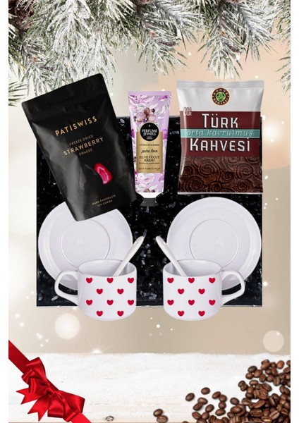 Yılbaşı 2’li Fincan Seti & Bitter Çikolatalı Çilek Draje & Türk Kahvesi Hediye Seti Gift Box-8