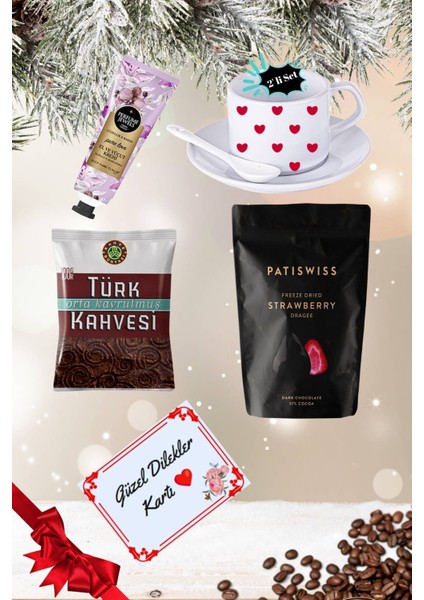 Yılbaşı 2’li Fincan Seti & Bitter Çikolatalı Çilek Draje & Türk Kahvesi Hediye Seti Gift Box-8