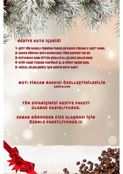 Yılbaşı 2’li Fincan Seti & Bitter Çikolatalı Çilek Draje & Türk Kahvesi Hediye Seti Gift Box-8