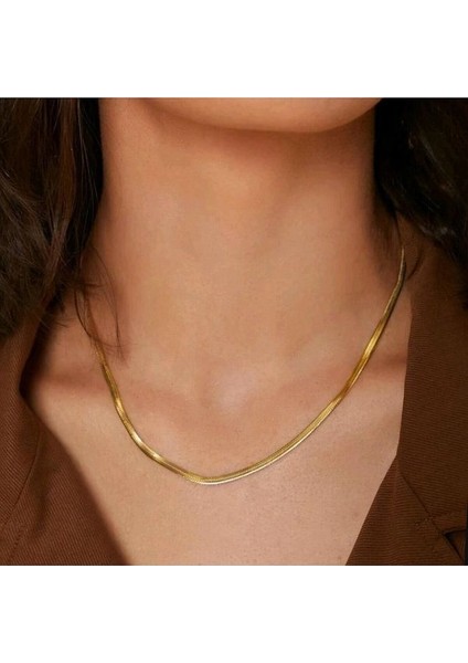 Italyan Ezme Çelik Zincir Kolye Gold Renk Çelik Kolye Unisex Ürün
