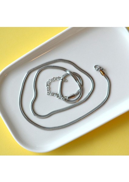 Diğer Gümüş Renk Bileklik Kolye Takım Set İtalyan Ezme Çelik Zincir Kolye Bileklik İkili Set Unisex Ürün modelleri