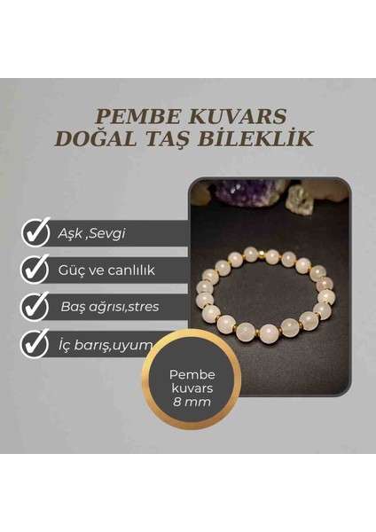 Pembe Kuvars (Aşk) Doğal Taş Bileklik-2