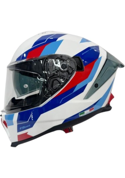 Kapalı Kask Sw 865 Titan Beyaz Mavi Kırmızı