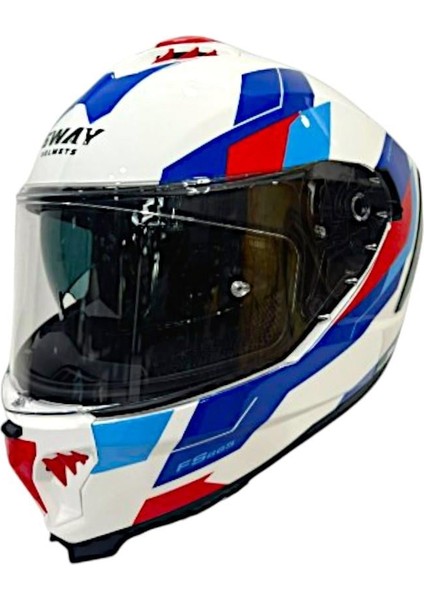 Kapalı Kask Sw 865 Titan Beyaz Mavi Kırmızı