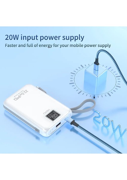 Hepu HP-A01 10.000 Mah 22.5W Dijital Göstergeli Dahili Çoklu Kablolu Powerbank Hızlı Şarj Destekli Pd Şarj USB Type C Lightning Power Bank