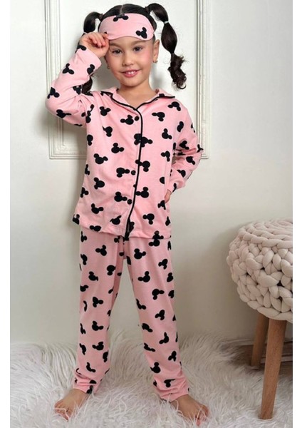 Pjkö Minnie Mause Desenli Pudra Uzun Kollu Önden Düğmeli Kız Çocuk Pijama Takımı 4-12 Yaş 500U-P