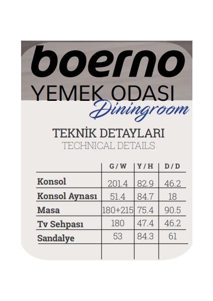 Boerno Yemek Odası Masası modelleri