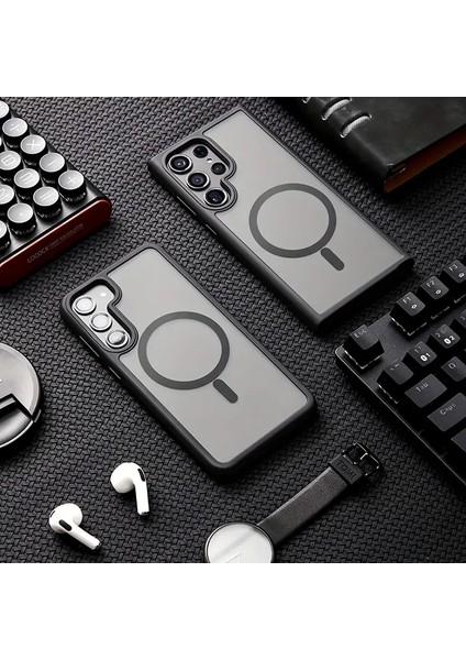 Samsung S24 - Kılıf Metal Tuşlu Sert Pc Arka Yüzey Wireless Şarj Özellikli Flet Magsafe Kılıf