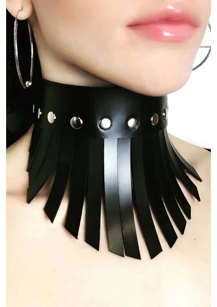 JRT02 Püsküllü Şık Deri Choker Tasma - 658 (Mulvix)
