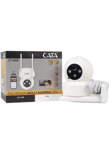 Cata CT-4051 Gece Görüşlü Akıllı Dış Mekan 360° Dönebilen Güvenlik Ip Kamera Full Hd 1080P Tuya Smart Life+ Destekli