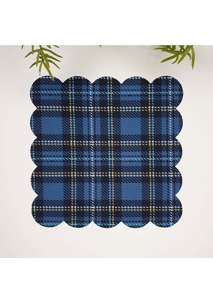 Lacivert Ekose Desenli Lazer Kesim Kumaş Kokteyl Peçetesi 1 Adet