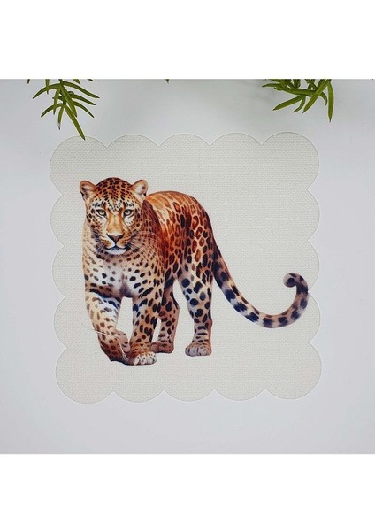 Sulu Boya Asil Leopar Tasarımlı Lazer Kesim Kumaş Kokteyl Peçetesi 1 Adet