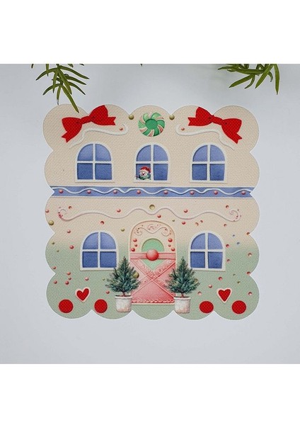 Yeşil Şeker Ev Sulu Boya Yılbaşı Konsept Lazer Kesim Kumaş Kokteyl Peçetesi 1 Adet