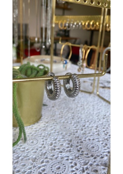 Çelik Çizgili Basic Halka Küpe