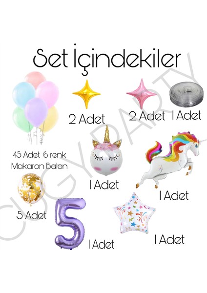 Makaron Balonlar Büyük Unıkorn Atı Yaş Seçenekli Konsept Doğum Günü Süsü Part Seti fiyatları