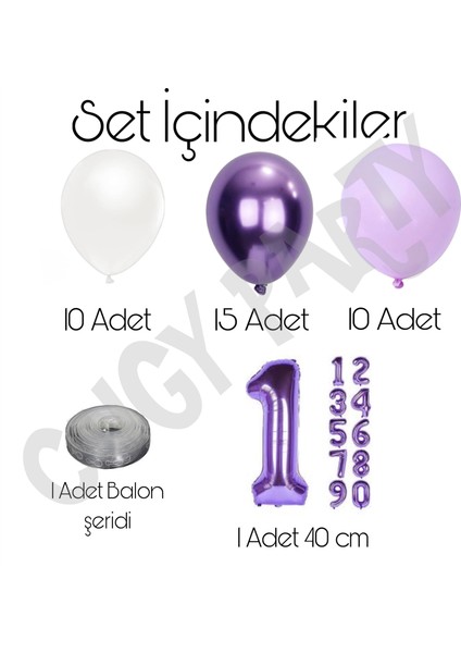Mor Lila Beyaz Balon Konsepti Kız Doğum Günü Süsü 1-9 Yaş Seçenekli Parti Seti fiyatları