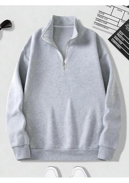 Yeni Sezon Yarım Fermuarlı Içi Şardonlu Unisex Sweatshirt