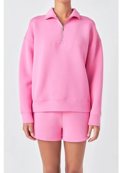 Yeni Sezon Yarım Fermuarlı Içi Şardonlu Unisex Sweatshirt