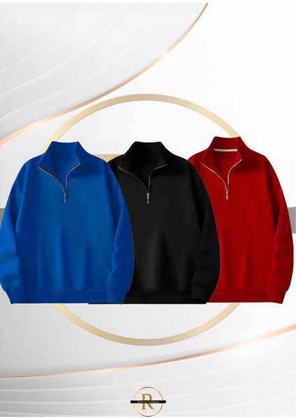 Yeni Sezon Yarım Fermuarlı Içi Şardonlu Unisex Sweatshirt