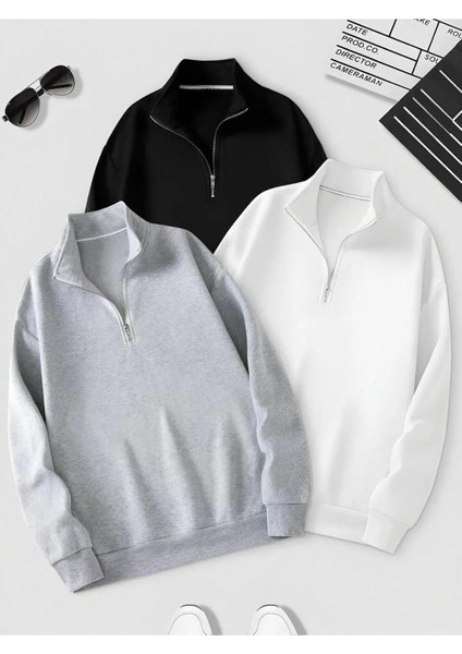 Yeni Sezon Yarım Fermuarlı Içi Şardonlu Unisex Sweatshirt