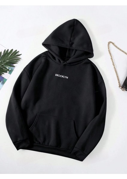 Yeni Sezon Içi Şardonlu 3 Iplik "brooklyn" Baskılı Unisex Kapüşonlu Sweatshirt