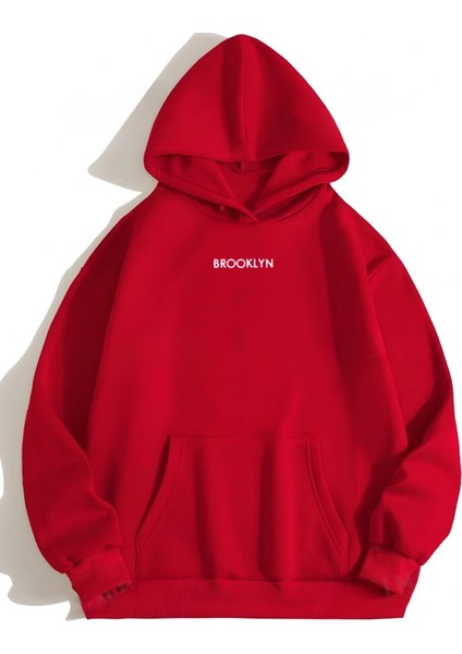 Yeni Sezon Içi Şardonlu 3 Iplik "brooklyn" Baskılı Unisex Kapüşonlu Sweatshirt