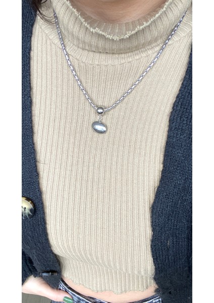 Çelik Oval Top Kolye