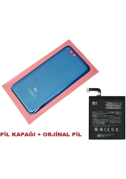 Xiaomi Mi 6 Arka Kapak Batarya Pil Kapağı + Pil (Cam) Mavi