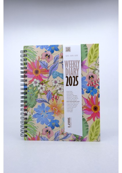 Tekno Trust Weekly 2025 Wild Flowers Çiçek Desenli Sert Kapak Tarihli Haftalık Ajanda