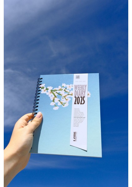 Tekno Trust Weekly 2025 White Sakura Desenli Sert Kapak Tarihli Haftalık Ajanda Japon Çiçeği