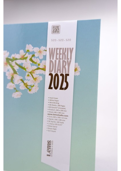Tekno Trust Weekly 2025 White Sakura Desenli Sert Kapak Tarihli Haftalık Ajanda Japon Çiçeği modelleri