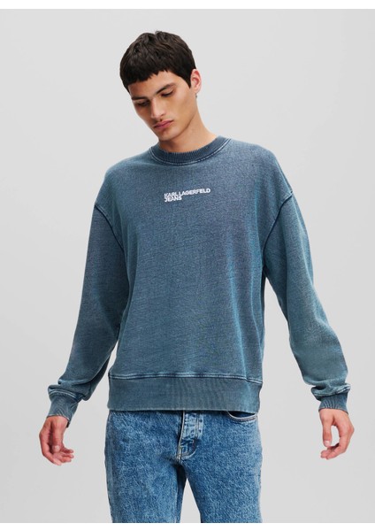 Bisiklet Yaka Mavi Erkek Sweatshırt 246D1802_KLJ Relaxed Acıdwash Sweat