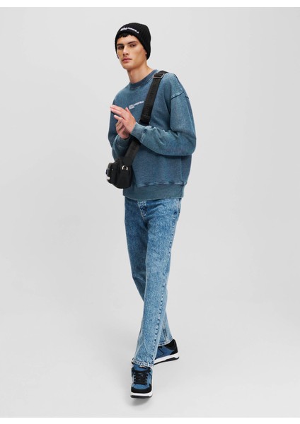 Bisiklet Yaka Mavi Erkek Sweatshırt 246D1802_KLJ Relaxed Acıdwash Sweat modelleri