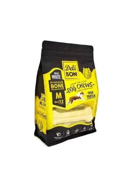 Deri Pres Kemik Köpek Ödülü Medium Beyaz 15 cm 12 Adet