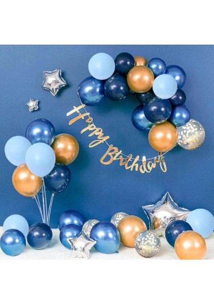 Uzay Temalı Mavi Tonların Balon Zincir Set