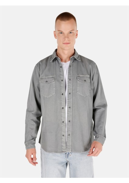 Regular Fit Klasik Yaka Düz Erkek Gri Uzun Kol Gömlek Cl1071462