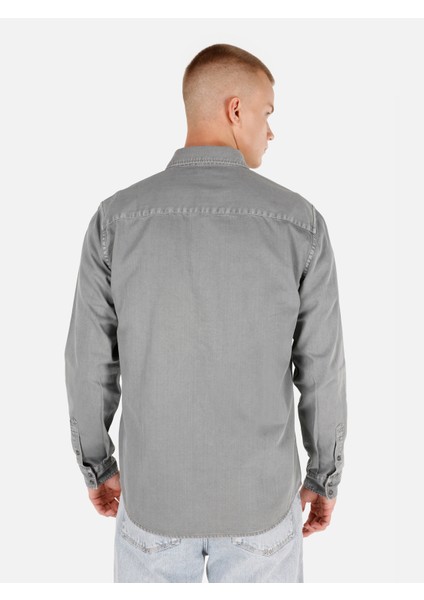 Regular Fit Klasik Yaka Düz Erkek Gri Uzun Kol Gömlek Cl1071462