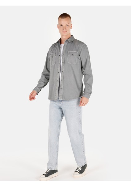 Regular Fit Klasik Yaka Düz Erkek Gri Uzun Kol Gömlek Cl1071462