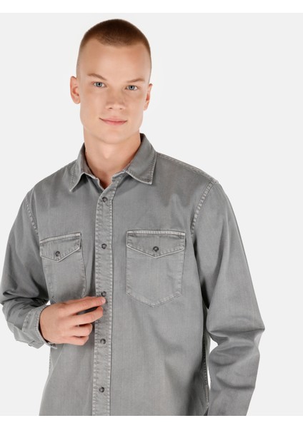Regular Fit Klasik Yaka Düz Erkek Gri Uzun Kol Gömlek Cl1071462