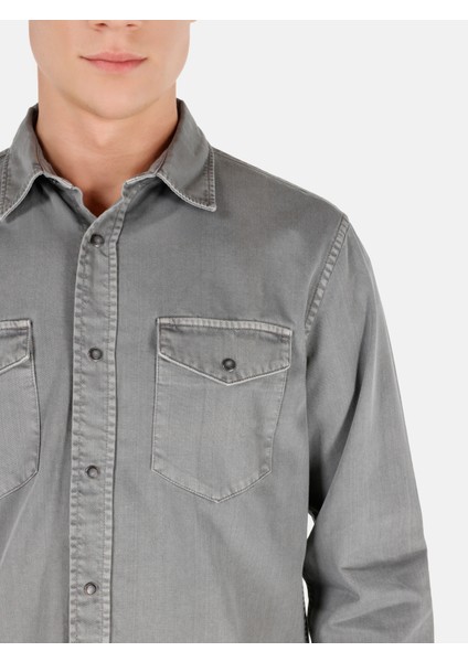 Regular Fit Klasik Yaka Düz Erkek Gri Uzun Kol Gömlek Cl1071462