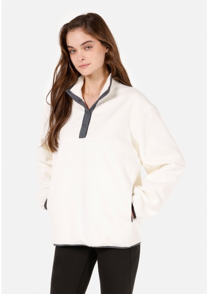 Regular Fit Fermuarlı Kadın Ekru Sweatshirt