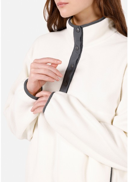 Regular Fit Fermuarlı Kadın Ekru Sweatshirt