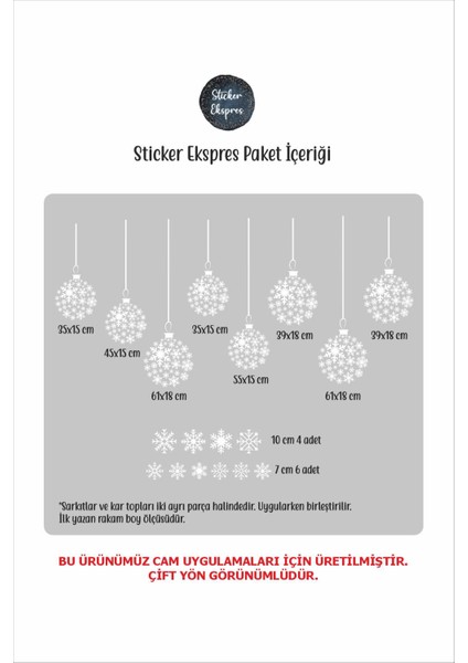 Sarkıtlı Kar Tanesi Topları Vitrin Yılbaşı Sticker Yeni Yıl Süsü Cam Sticker Seti