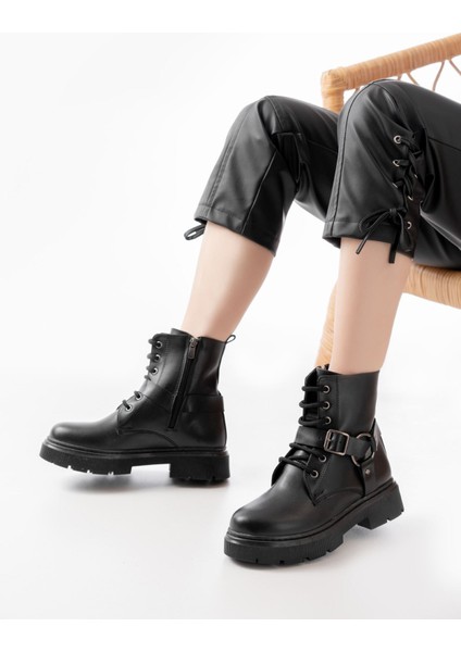 508-3038 Siyah Toka Aksesuarlı Fermuarlı Günlük Kadın Bot
