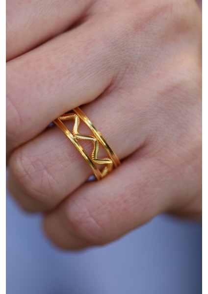 14 Ayar Altın Zigzag ve Düz Ajda Modeli Yüzük 2