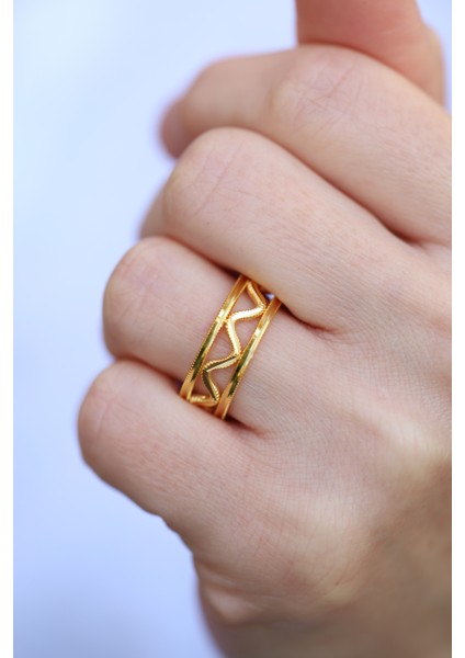 14 Ayar Altın Zigzag ve Düz Ajda Modeli Yüzük 2 modelleri